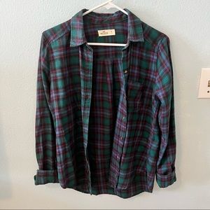 HOLLISTER Green Plaid Flannel Button Up